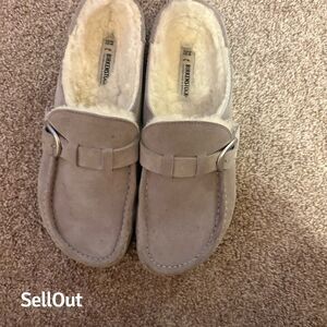 Birkenstock Taupe Suede Mules with Buckle